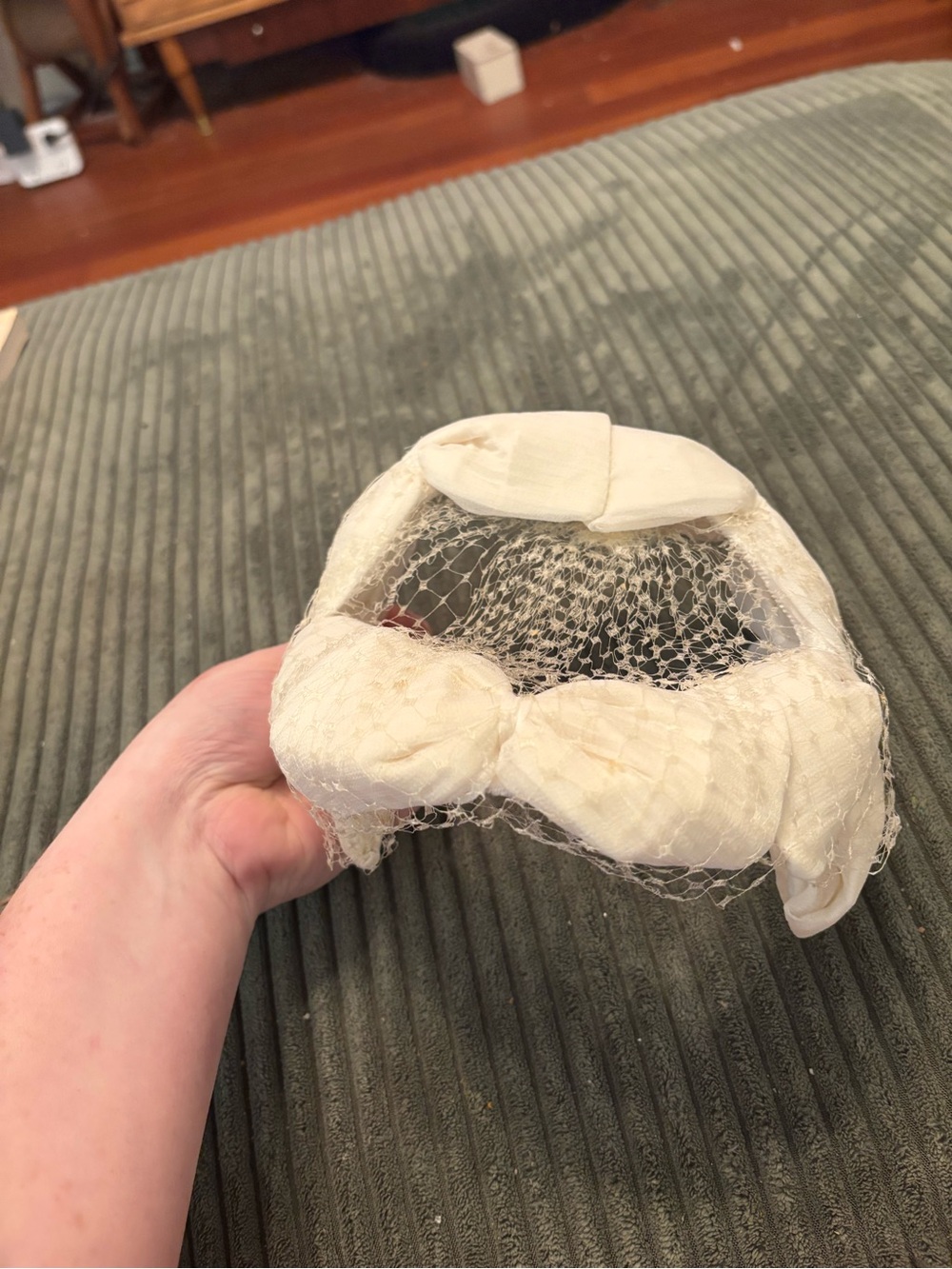 Vintage white netted birdcage veil headband/ fascinator hat